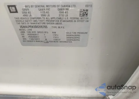 2013 Chevrolet Equinox 2Lt из США, поврежденный, VIN 2GNALPEK0D6295765